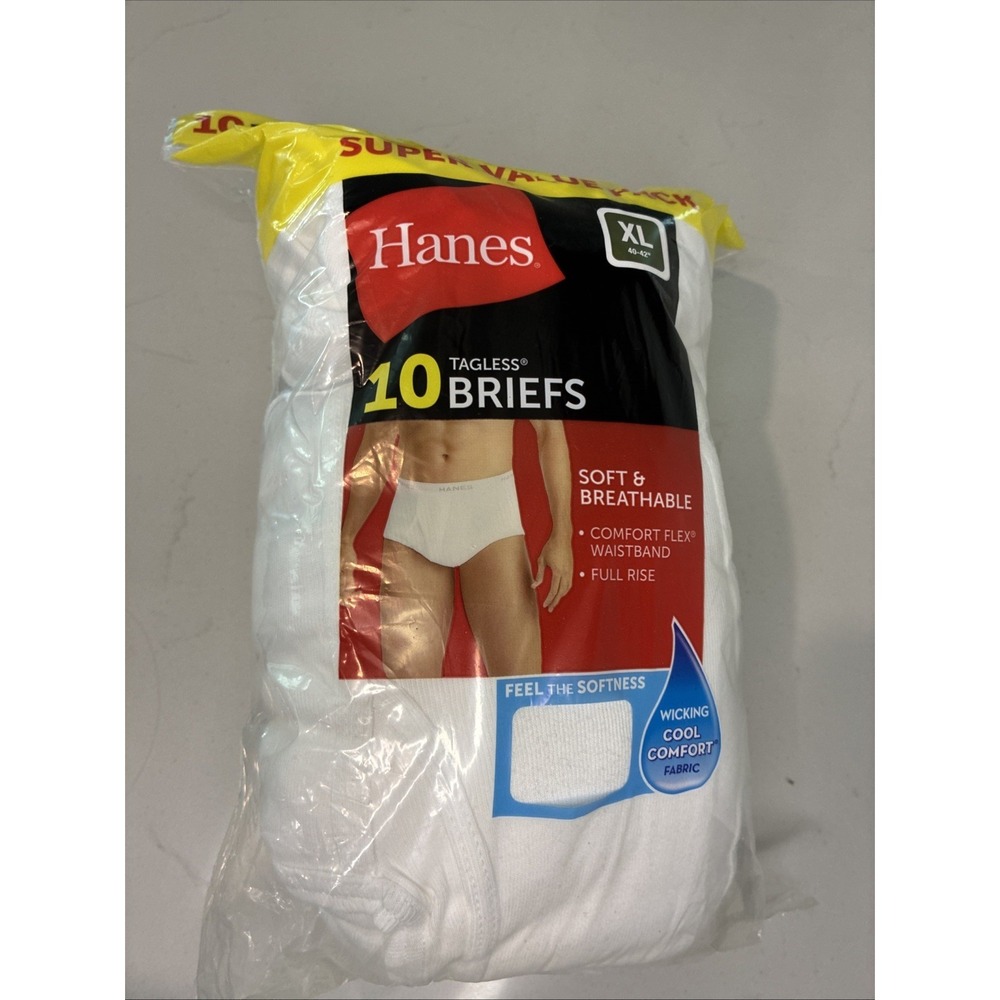 Super Value Pack Hanes‎ XL(42-42")10 Tagless White Briefs